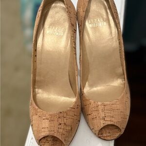 Stuart Weitzman Cork Peep Toe Heels